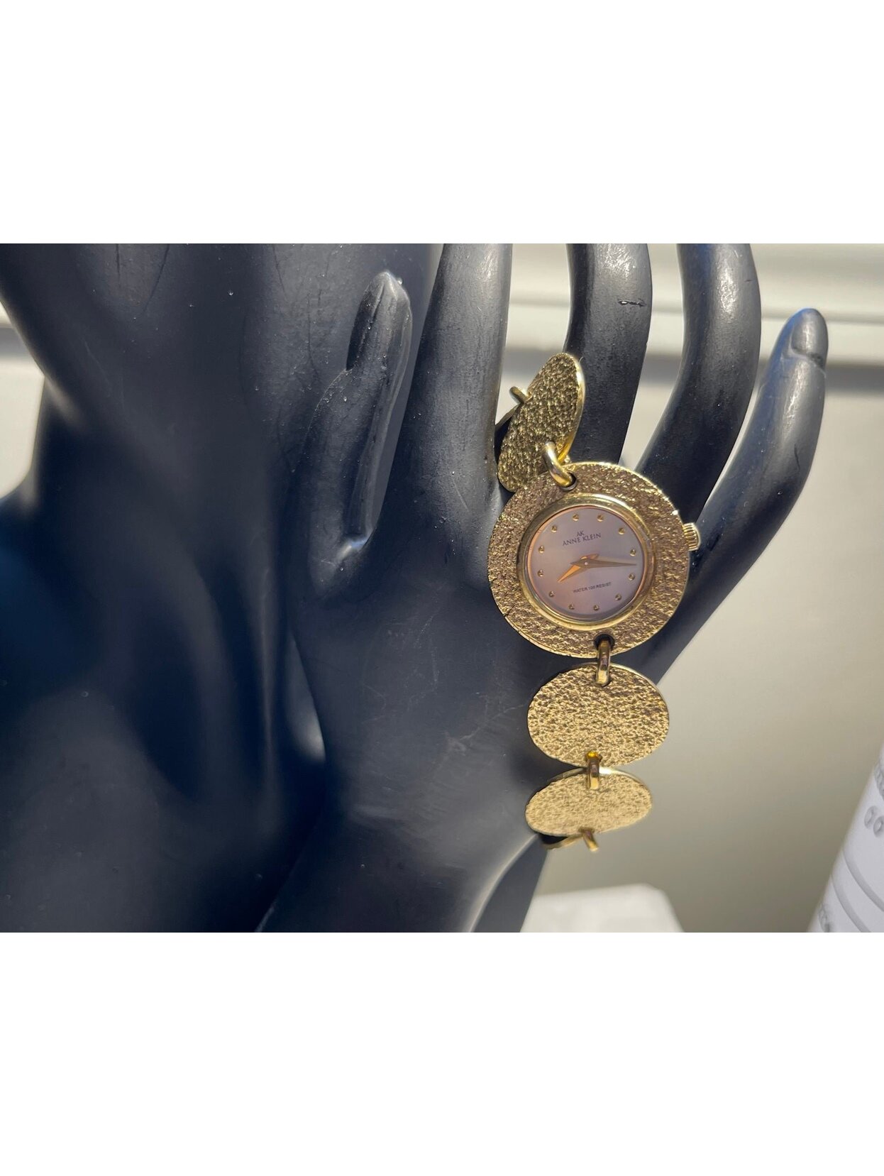 Anne Klein GoldTone Textured Disc Bracelet Watch